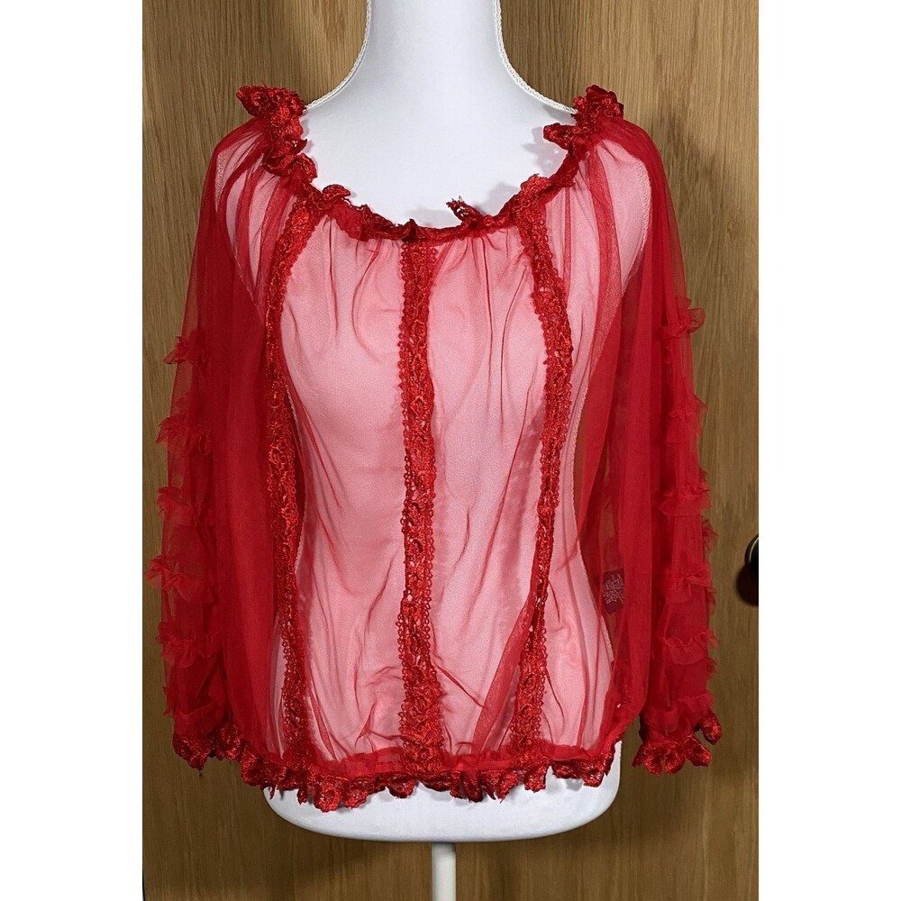 Rouge Collection Women's 3X Red Sheer Top WhimsiGoth Vamp Dark Romantic Witchy